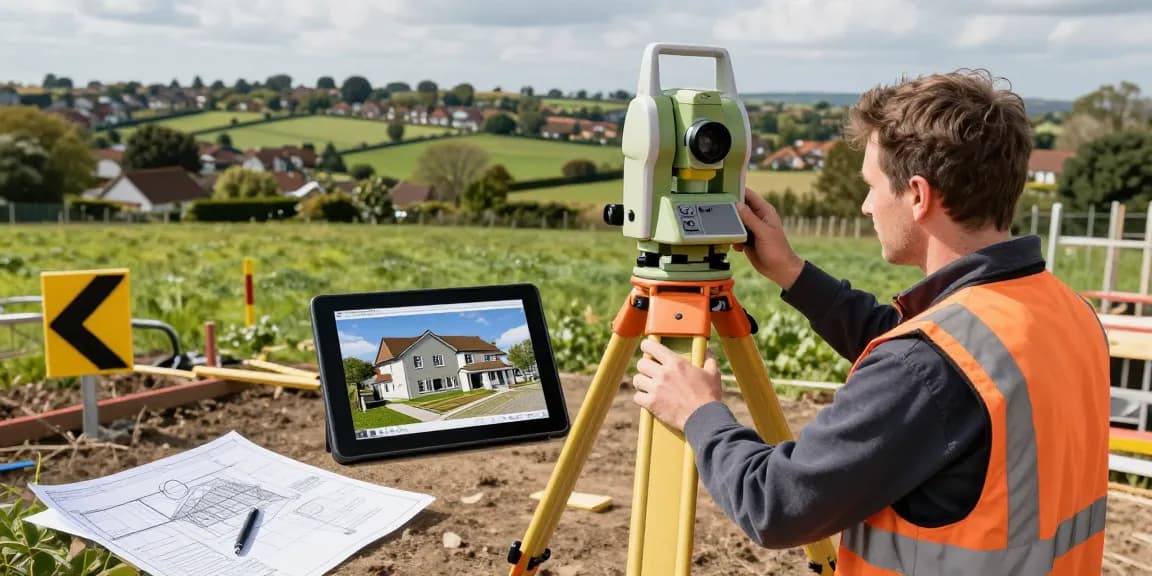 Measured Building Surveys Surrey in action, professional surveyor capturing precise dimensions in a picturesque setting.