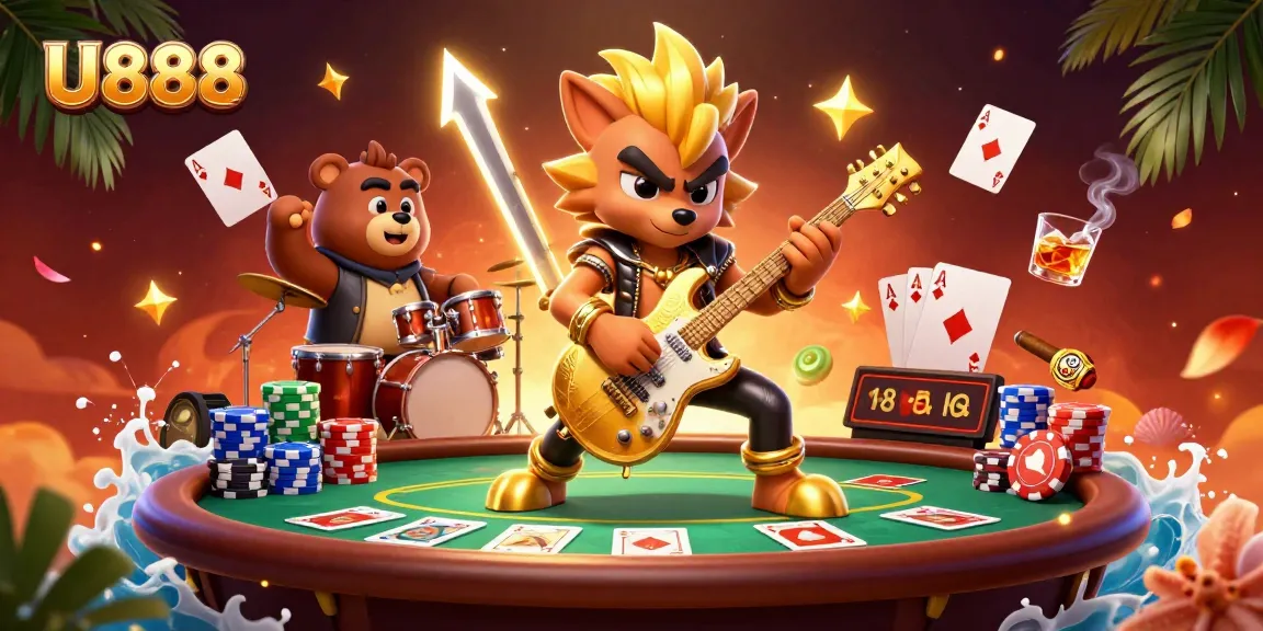 Experience the excitement of U888 with vibrant casino elements in a dynamic scene!