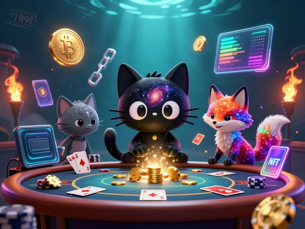 Experience the dynamic poker scene at 789f, featuring a cosmic cat and fox surrounded by golden chips and neon coins.