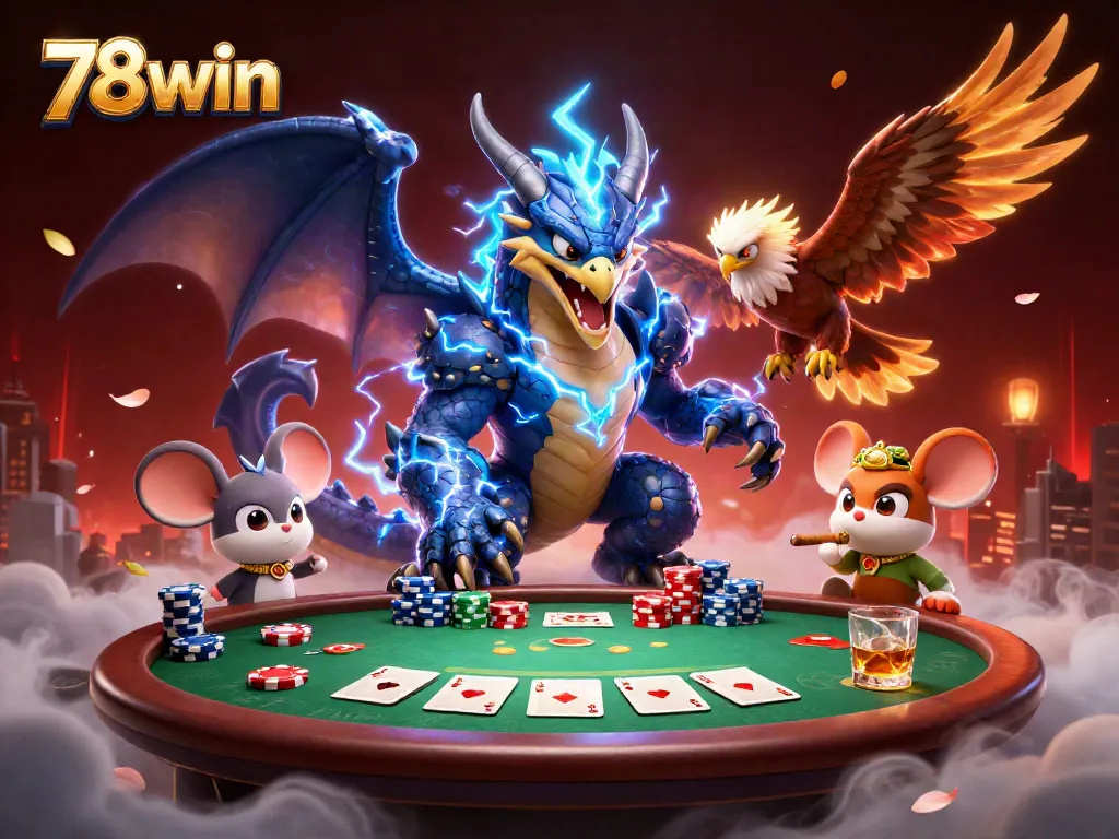 Experience excitement at 78win with a vibrant poker scene featuring dynamic characters and gaming elements.