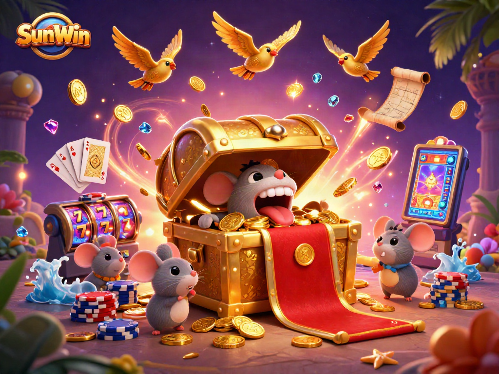 Experience the thrill of winning with SunWin's captivating slots, treasures, and animated gems.