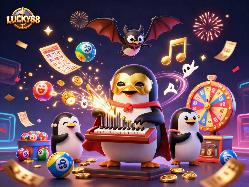 LUCKY88 slot excitement captured in a vibrant 3D scene with golden coins and themed elements
