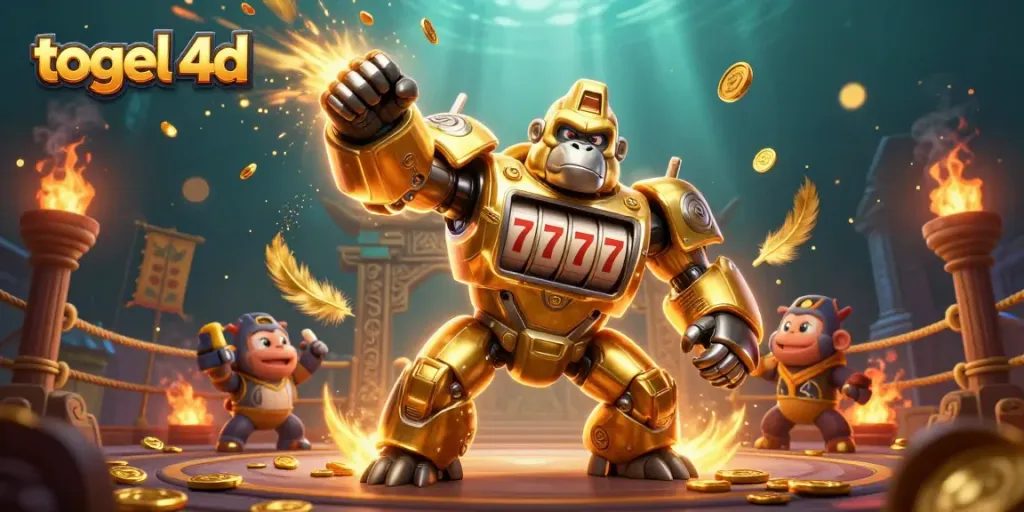Win with togel 4d as the golden gorilla mech showcases epic gambling adventure.