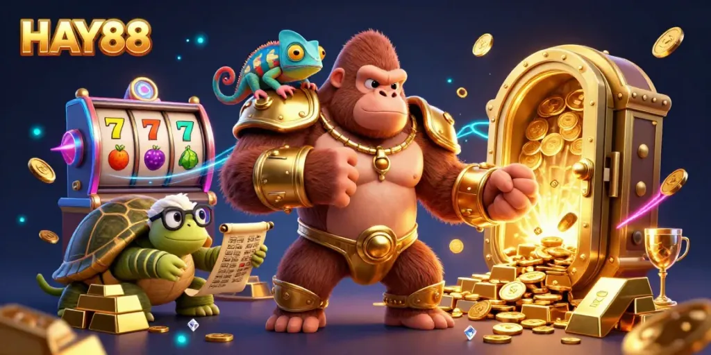 Experience the thrill of HAY88 casino adventures with an action-packed 3D illustration.