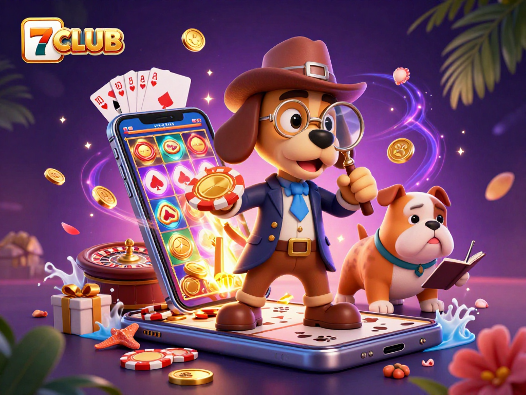 Experience thrilling poker action with 7CLUB as the detective uncovers exciting treasure clues in a vibrant casino atmosphere.