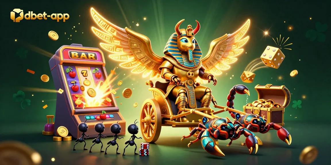 Engage with debet-app, a vibrant casino experience featuring golden scarab beetles, jackpot elements, and dynamic gaming scenes.