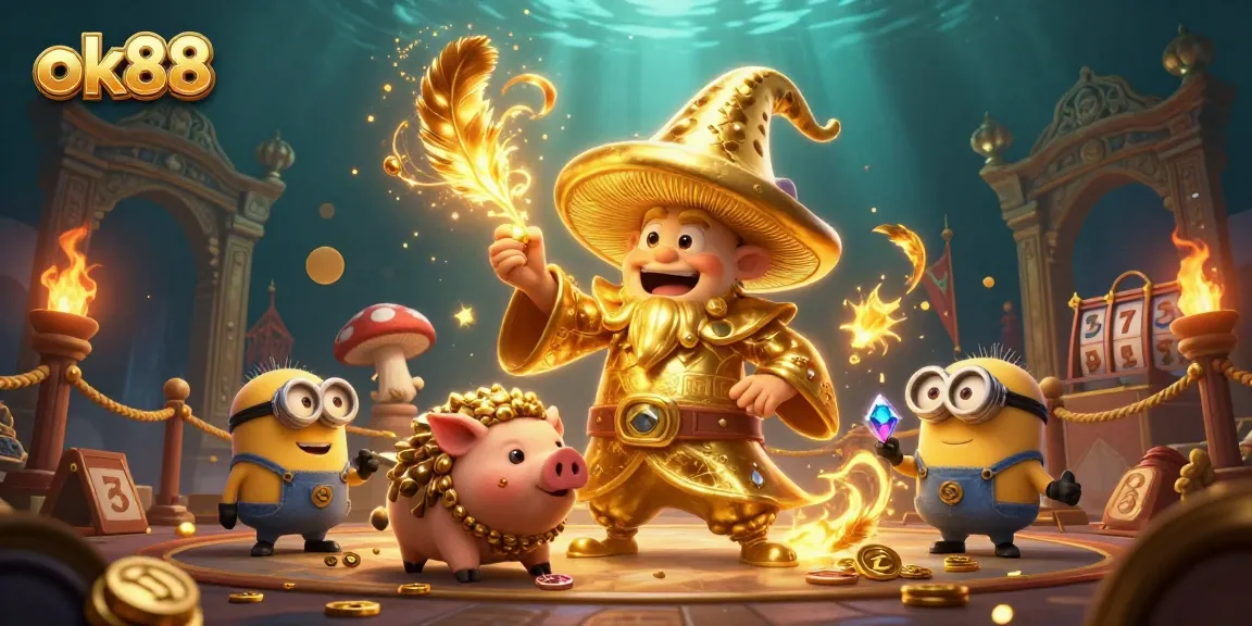 ok88 unleashes magic as legendary golden characters flock around dynamic gambling elements