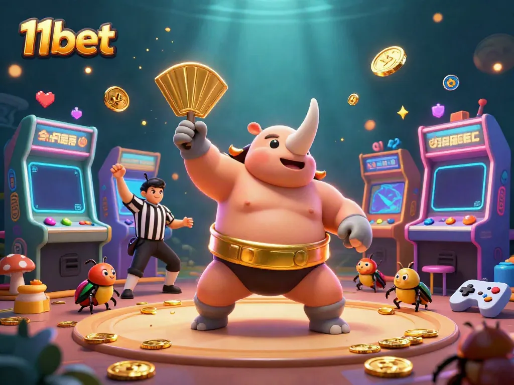 Experience the excitement of 11bet with a vibrant 3D illustration of casino action featuring unique characters.
