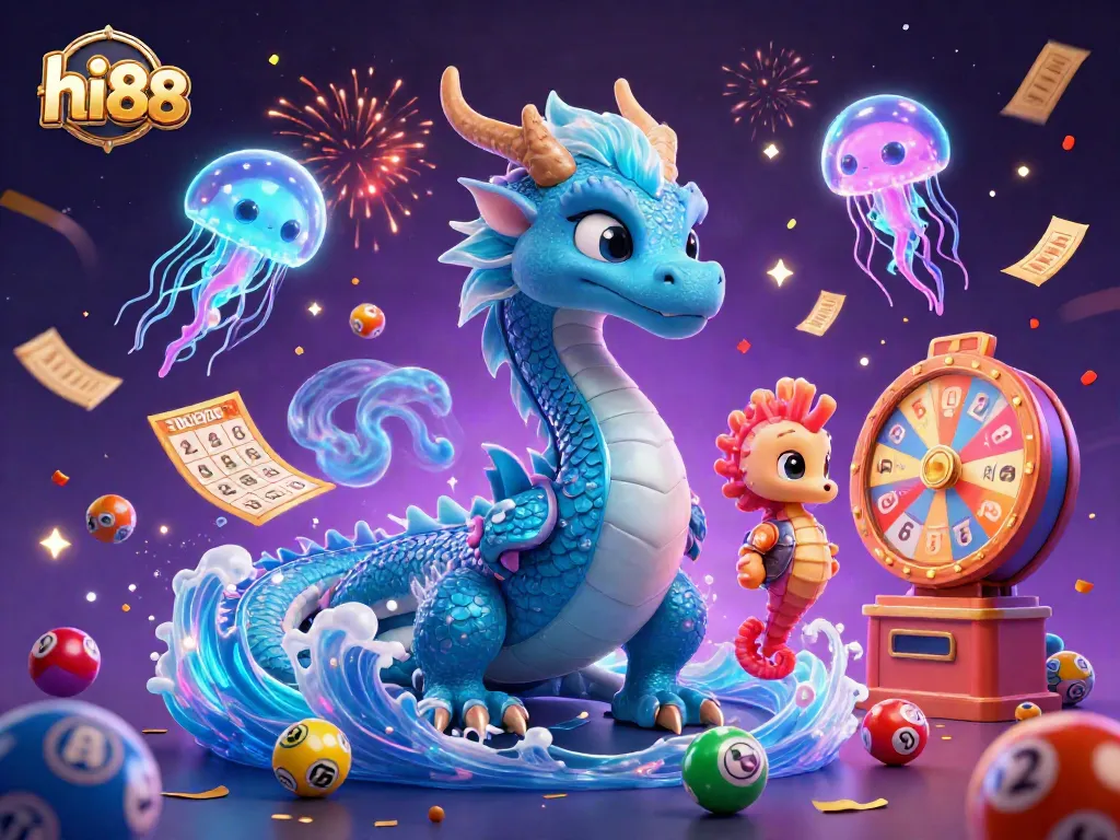 Experience the dynamic excitement of hi 88 with a vibrant 3D casino illustration featuring games and festive elements.