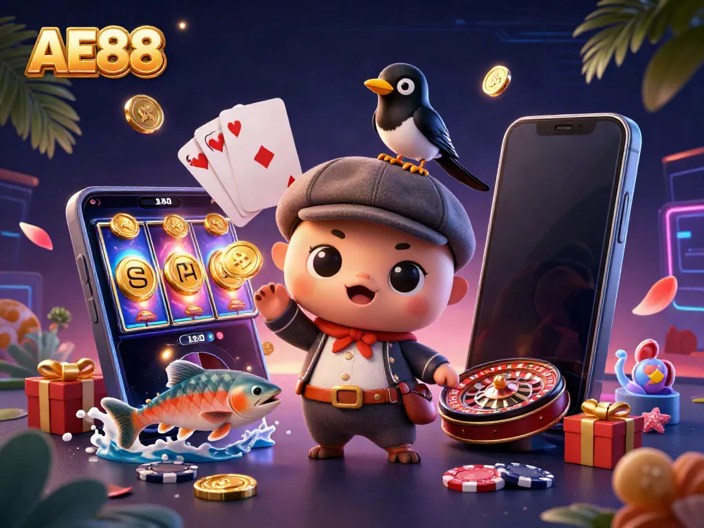Experience thrilling gameplay with AE88, featuring a playful Nessie and casino elements.