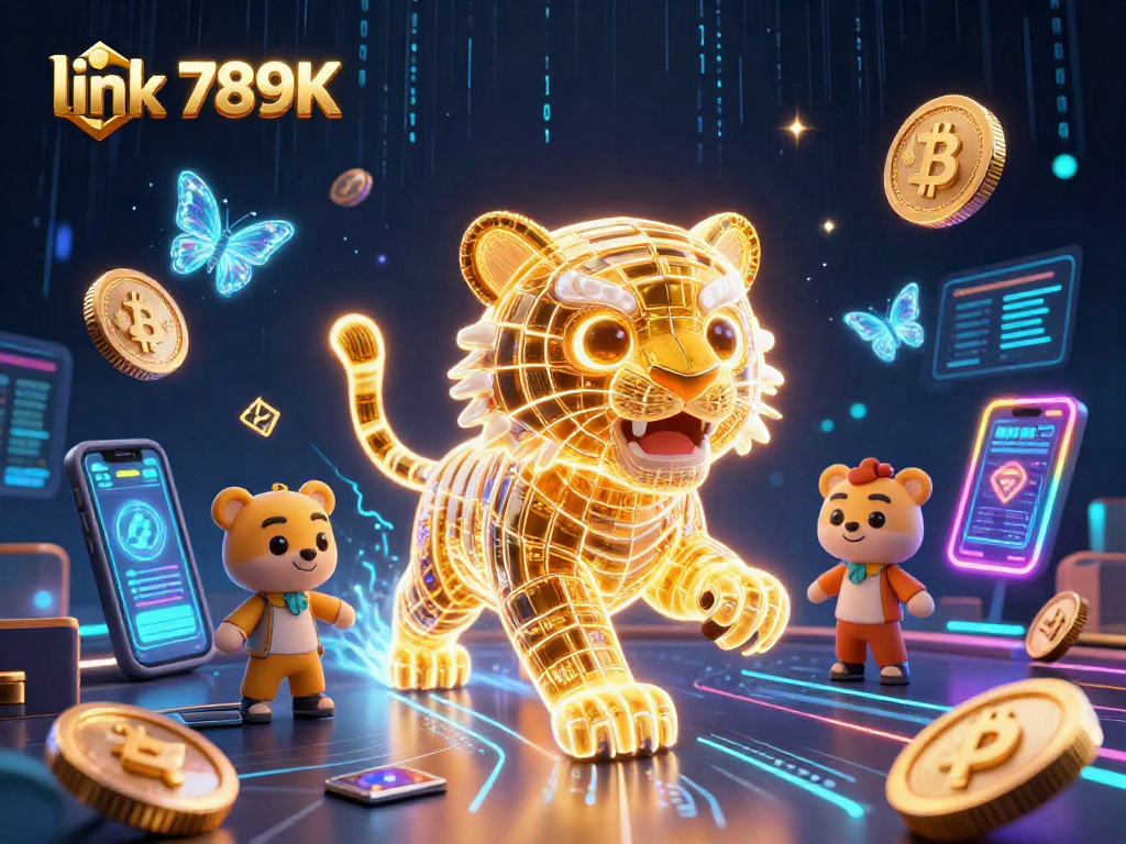 Engage with the thrilling atmosphere of link 789K, where a golden tiger prowls through a high-energy digital casino landscape.