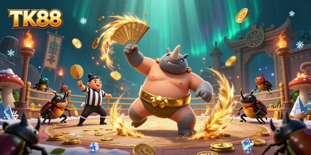 Bet on excitement with TK88 as the sumo champion beetle conquers the casino arena.