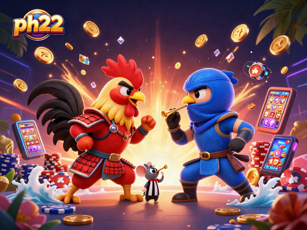 Experience ph22's thrilling casino action with roosters, jackpots, and vibrant gaming elements.