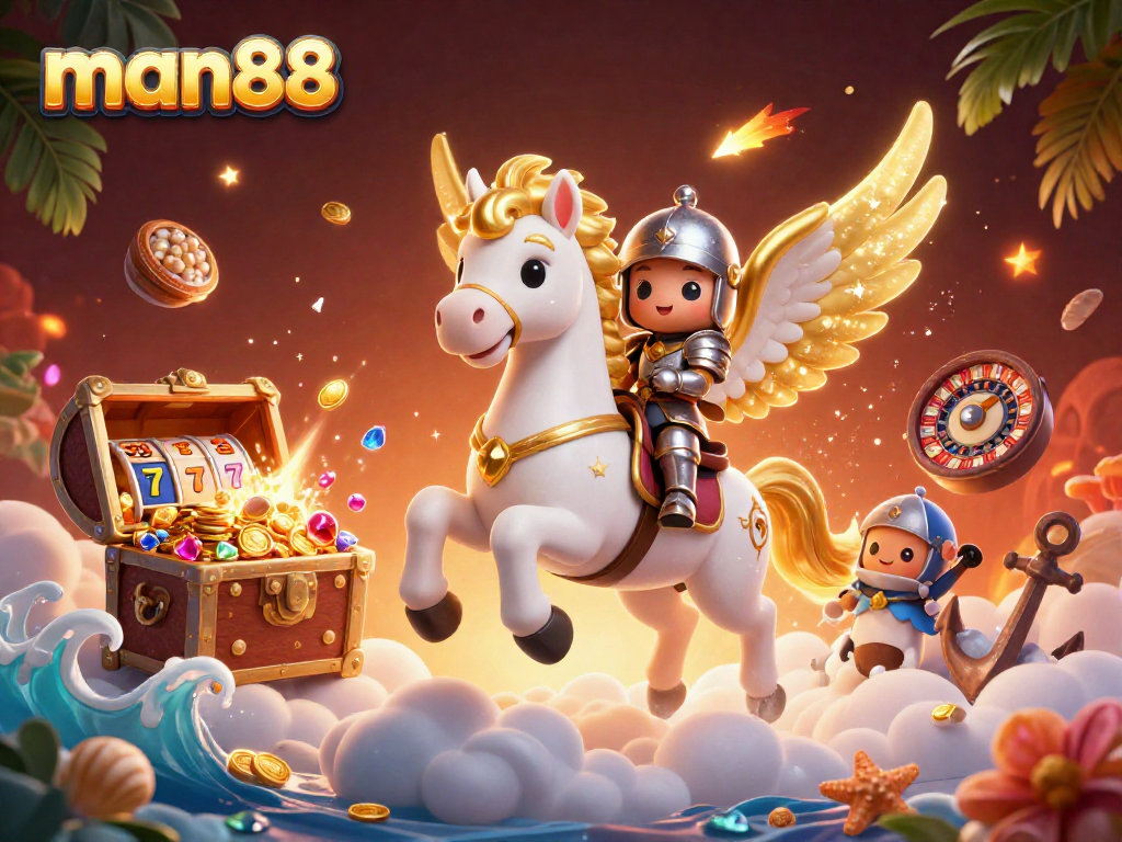 Experience thrilling wins at man88, featuring vibrant slots, golden treasures, and celestial adventure.