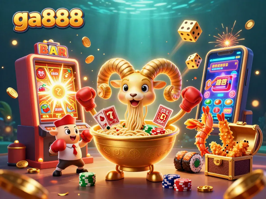Engage in thrilling wins with ga888 at this vibrant casino illustration featuring dynamic characters and excitement.