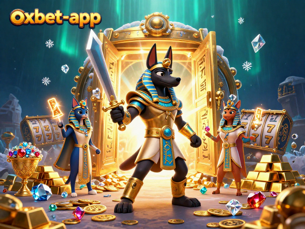 Engage with the thrilling oxbet-app experience featuring an epic scene with Ancient Egyptian characters and treasure.