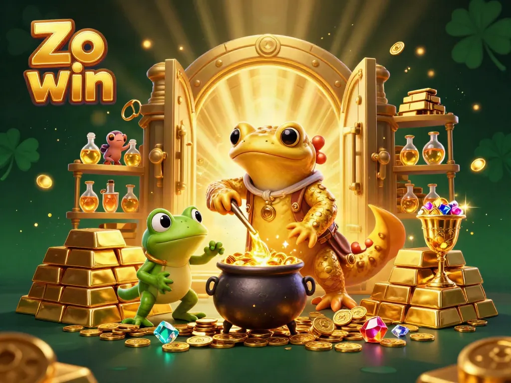 Engage with Zo win’s dynamic gaming world, witnessing a charming scene of alchemy and fortune creation.