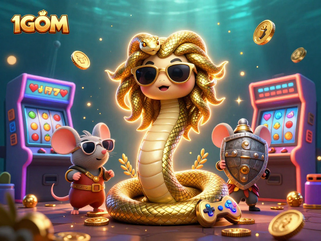 Experience thrilling gameplay with 1GOM in this vibrant animated scene featuring dynamic casino elements.