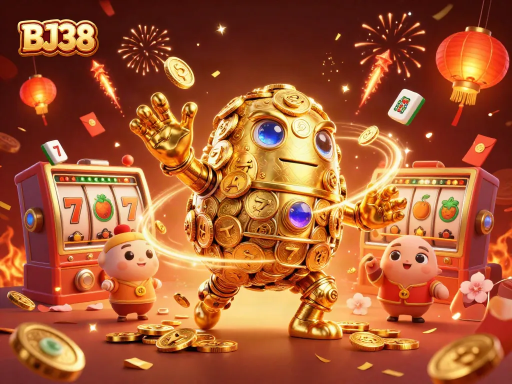 Spin the reels at BJ38 and experience a vibrant casino world full of gold coins and celebration.