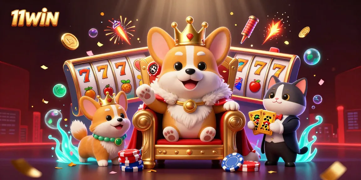 Experience exciting wins with 11WIN in this colorful 3D casino scene filled with jackpots.