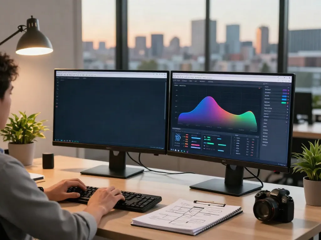 SEO expert analyzing instant indexing strategies in modern office.