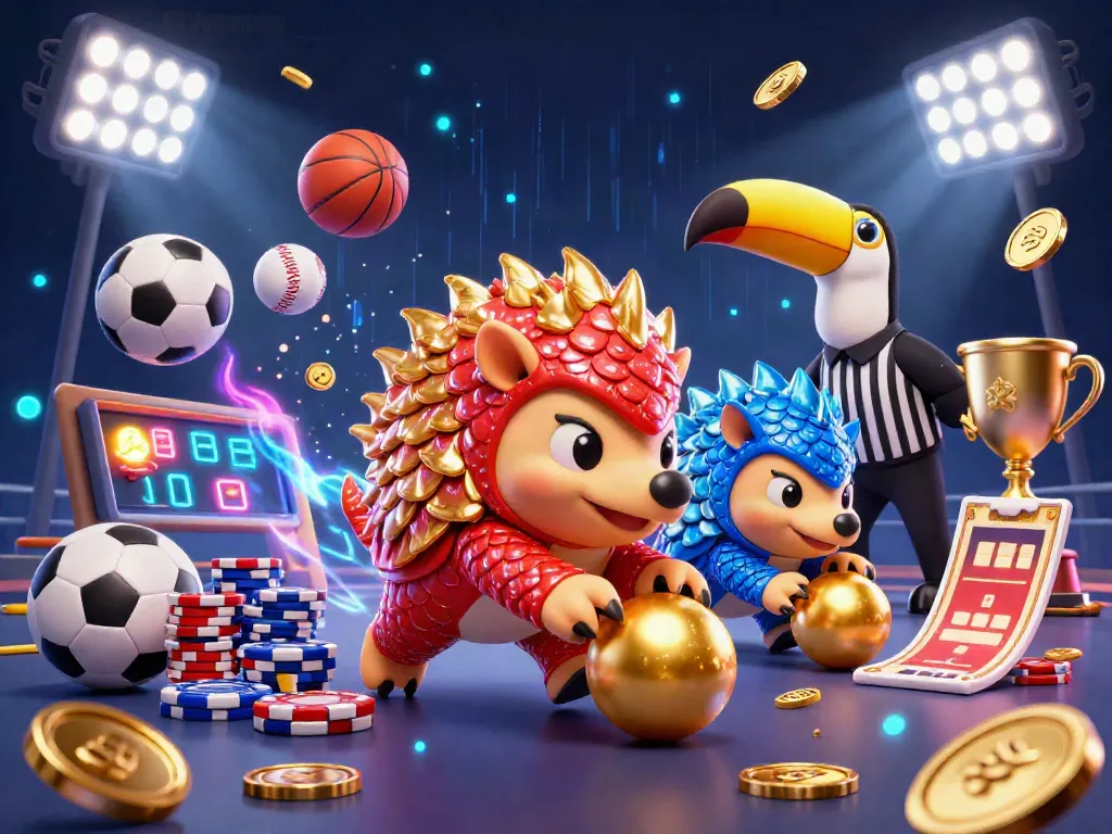 Experience the thrilling action of bet188 in this vibrant 3D illustration featuring rival pangolins and dynamic sports elements.