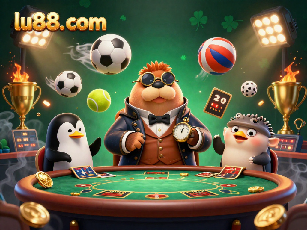 Engage with the underwater poker vibes at lu88. com where a walrus and friends play games amidst sports excitement.