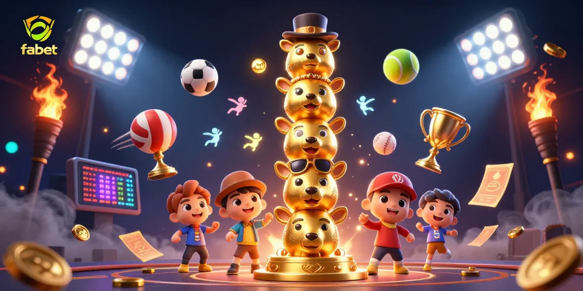 Engage with fabet's thrilling sports betting scene featuring an animated casino totem and dynamic sports elements.
