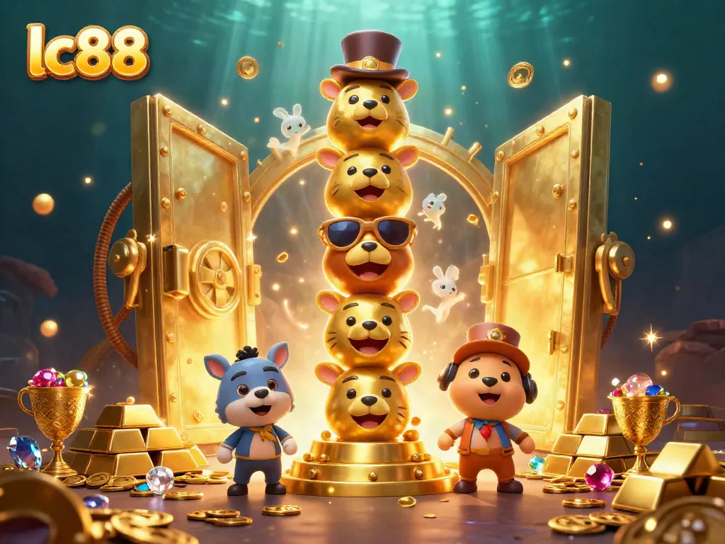 Experience the excitement of lc88 with cartoon totems and treasure in this vibrant casino scene.
