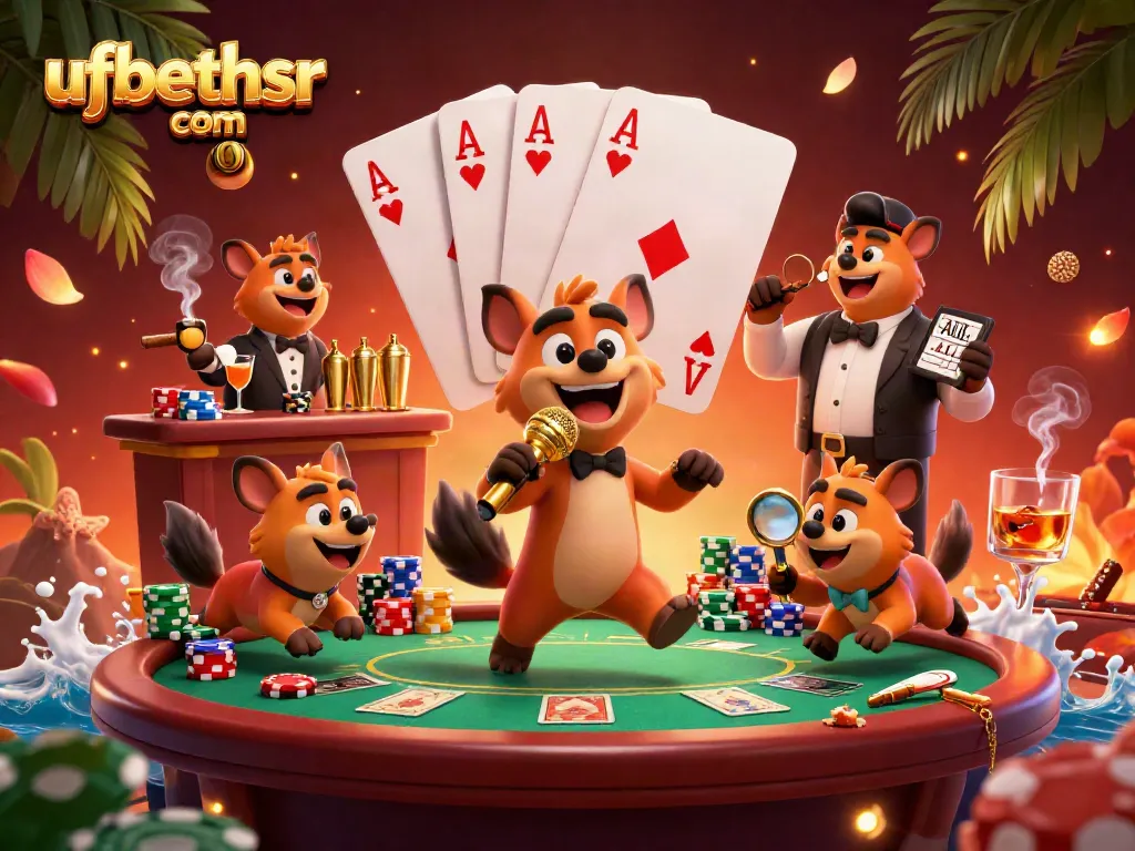 Experience lively entertainment at ufabethsr com with a comedic hyena club scene and vibrant casino elements.
