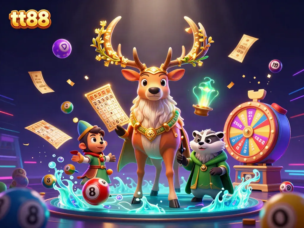 Engage in dynamic gameplay with tt88 featuring lottery elements in an enchanted casino scene.