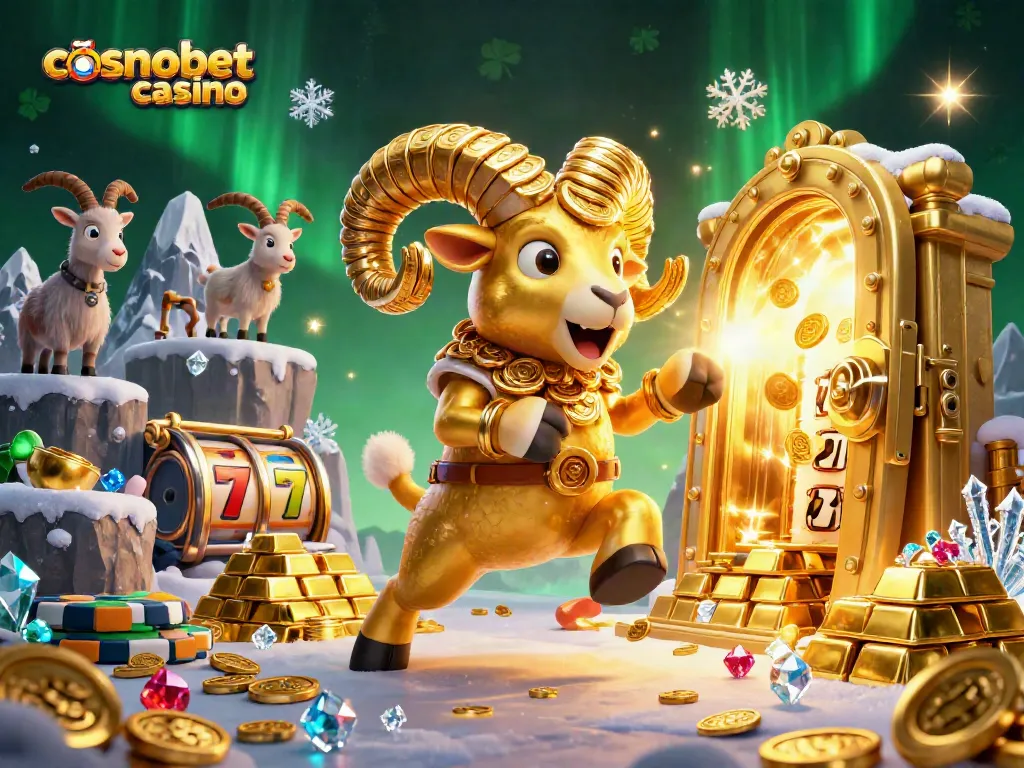 Experience excitement at Cosmobet Casino with golden treasures and lively gameplay illustrations