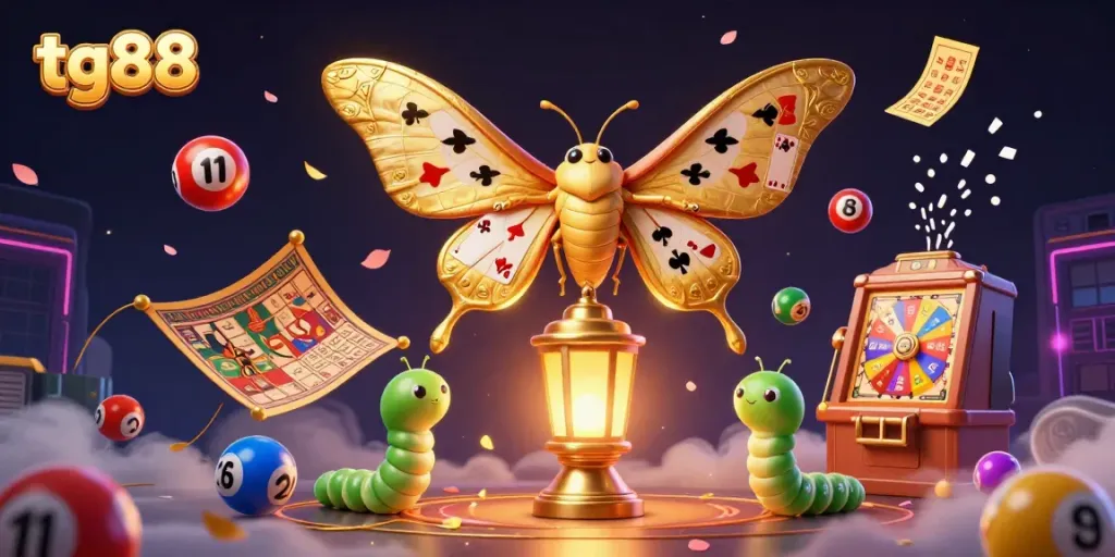 Experience excitement with tg88 in a vibrant casino-inspired 3D illustration featuring unique game elements.