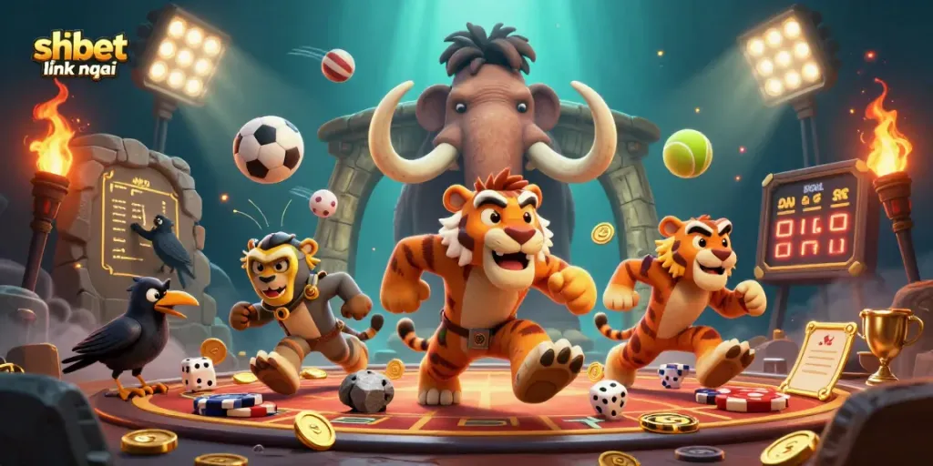 Experience the excitement of shbet link mới with thrilling actions in a dynamic 3D casino scene.