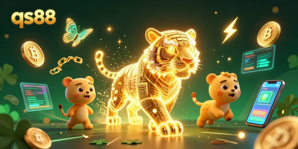 Engage in thrilling gameplay at qs88 with vibrant digital casino elements and neon tiger energy.