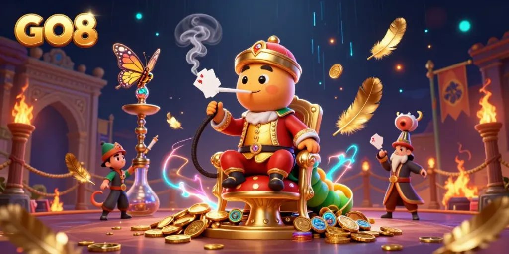 Experience thrilling gaming action at GO8 with a vibrant casino atmosphere and unique characters.