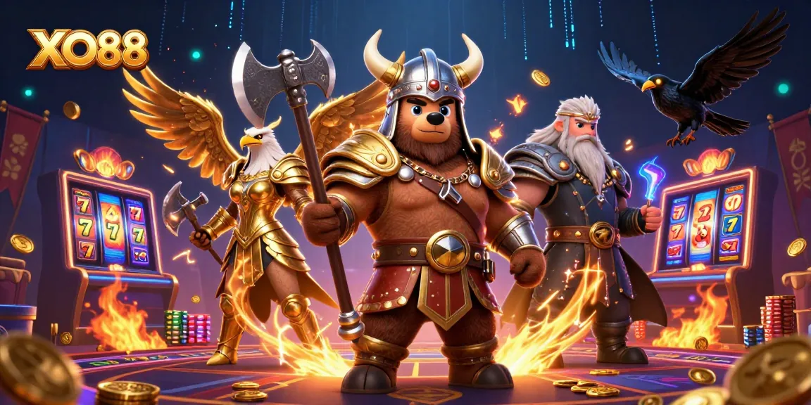 Engage in thrilling gameplay at XO88 with vibrant slot reels and dynamic gaming elements.