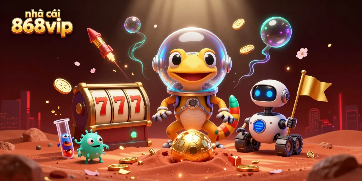 Experience nhá cái 868vip with dynamic slot reels and vibrant casino elements in a colorful 3D illustration.