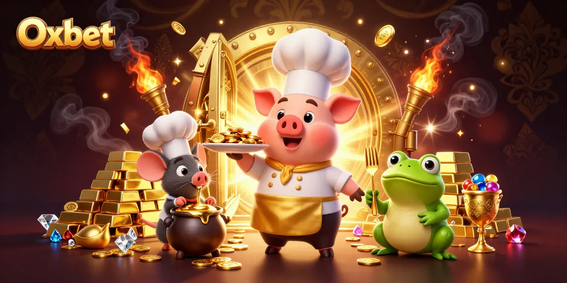 Experience gaming riches with Oxbet's vibrant 3D casino illustration featuring gold and gems.