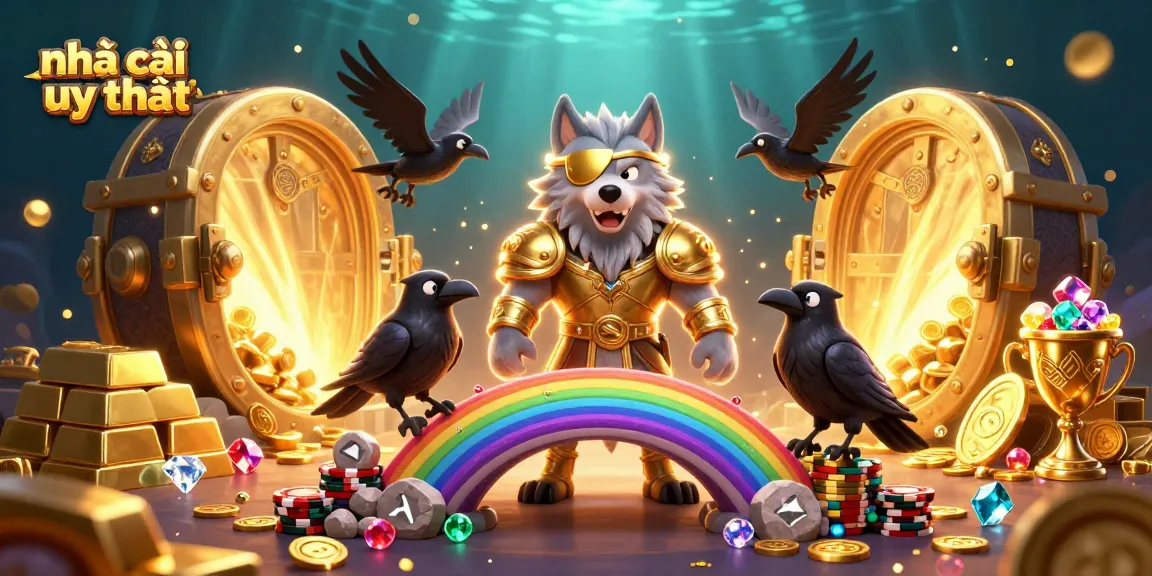 Experience the thrill of nhà cái uy tín with a vivid 3D casino scene bursting with treasures and excitement.