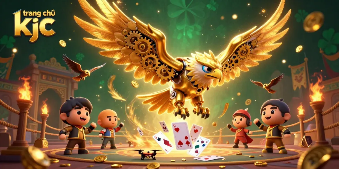 Experience thrilling gameplay at trang chủ kjc with 3D golden eagle soaring through cards in a vibrant casino scene.