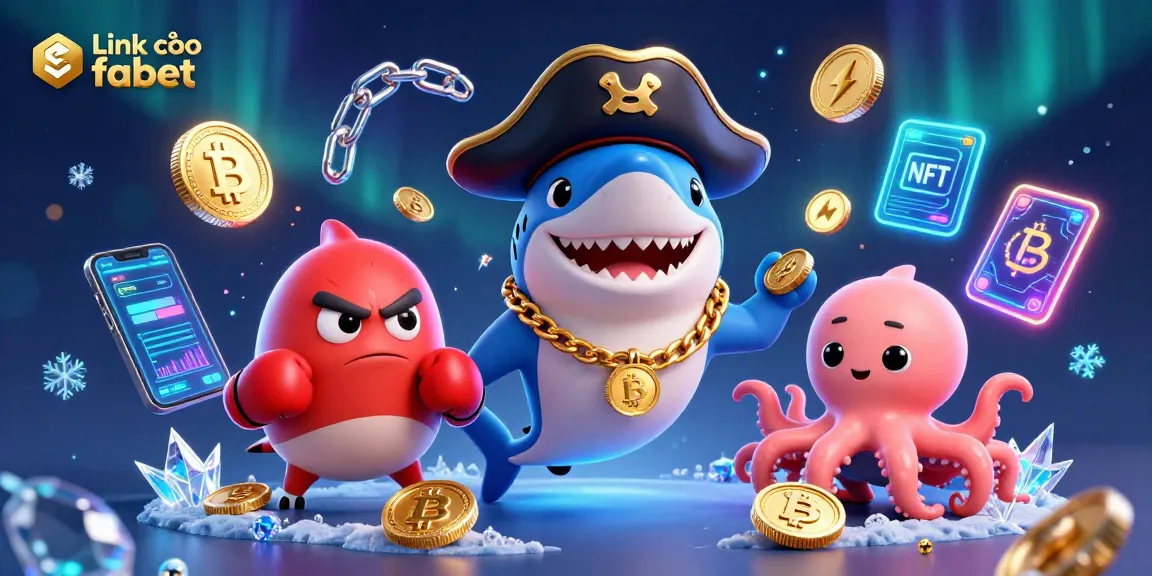 Engage with crypto and casino fun through Link vào fabet's vibrant illustration featuring a shark and friends!