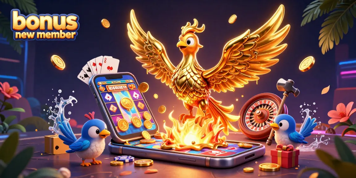 Mempertaruhkan bonus anggota baru dengan petunjuk slot yang menarik dan phoenix emas di tengah aksi.