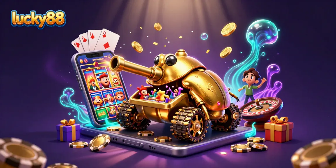 Play the exciting lucky88 games while immersed in a vibrant casino scene filled with colorful elements.
