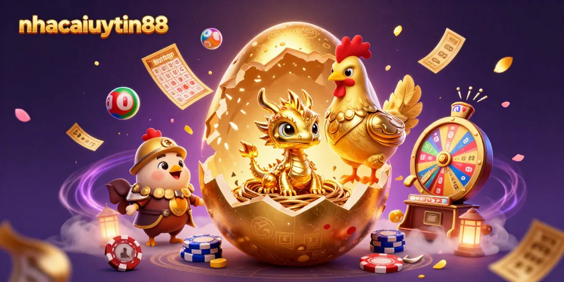 Experience thrilling wins with nhacaiuytin88’s golden dragon guarding poker chips in a vibrant casino scene.