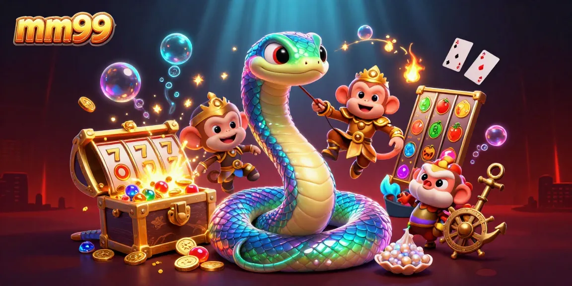 Spin the reels and discover treasures at mm99, a vibrant 3D casino illustration.