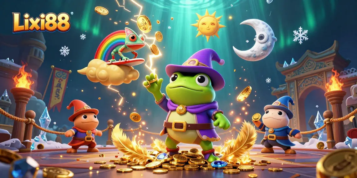 Lixi88 immerses players in an exciting storm of golden coins, showcasing dynamic casino elements and magical characters.