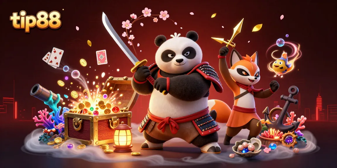 Play and win exciting games at tip88 with a dynamic samurai panda, ninja fox, and magical tanuki.