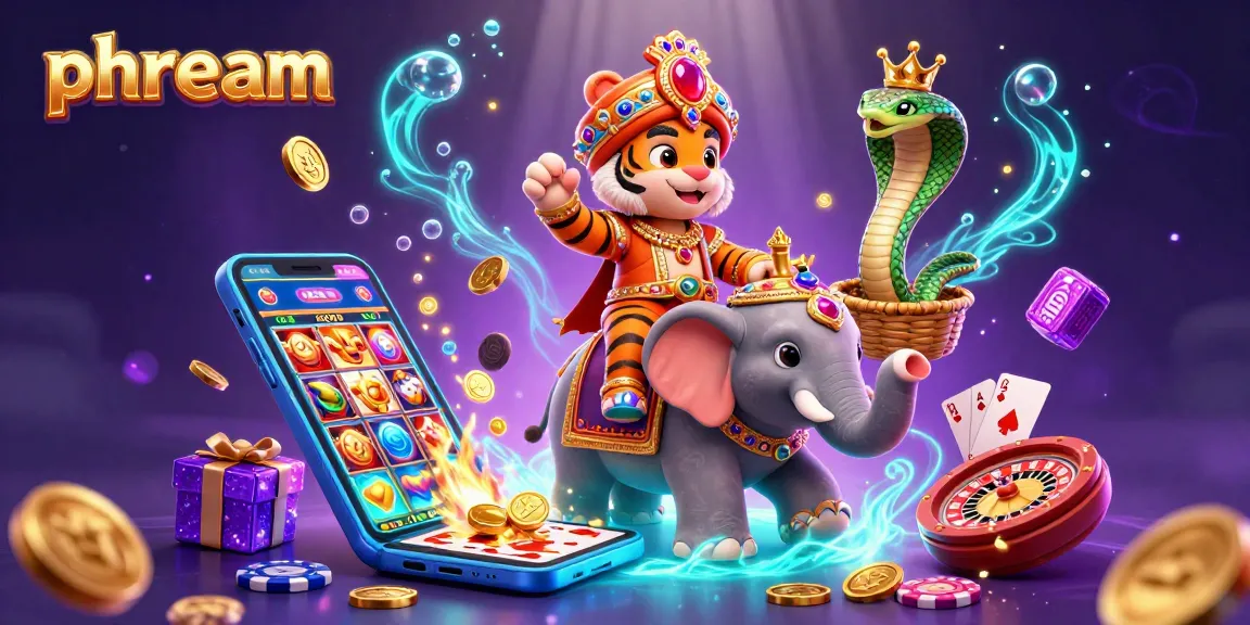 PHDREAM's thrilling casino experience with a vibrant scene illustrating an Indian maharaja tiger and jewel-encrusted elements surrounded by slot games.