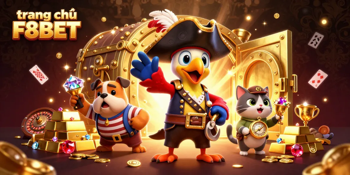 Experience the vibrant action at trang chủ F8BET with a 3D pirate-themed casino adventure illustration.